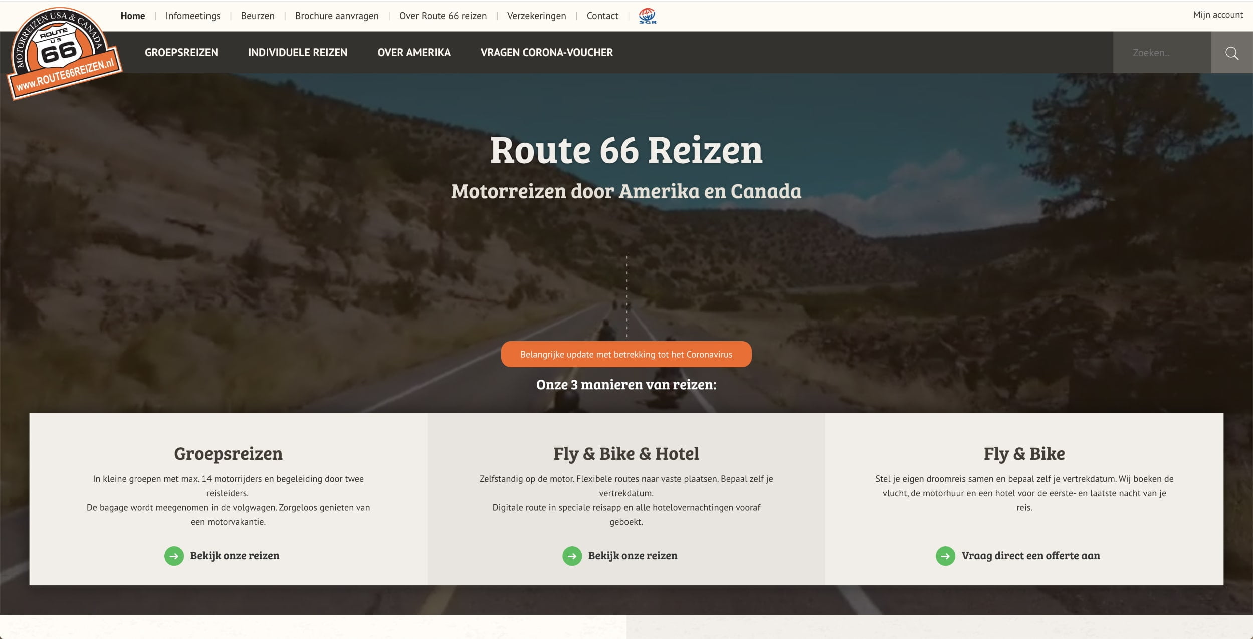 Redesign Route66reizen homepage